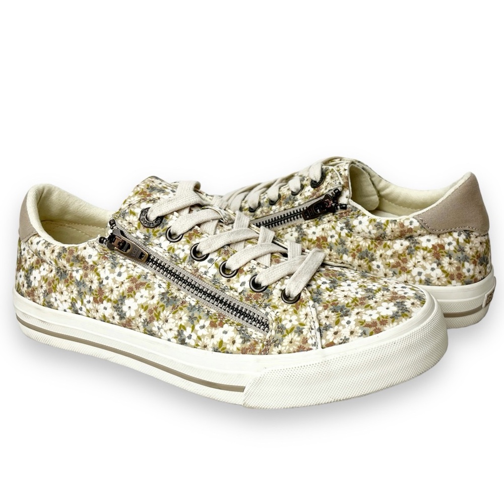 Taos Z Soul Lace-Up Sneakers 8 neutral floral side zip active comfort shoes boho